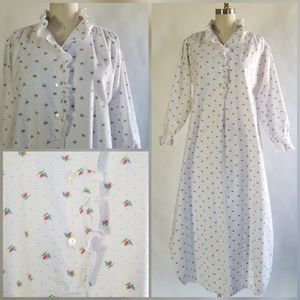 VTG flannel micro floral & dot floor length nightshirt gown